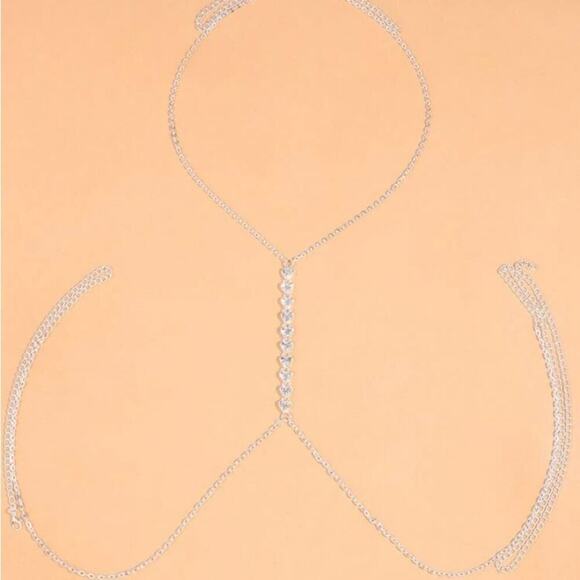 Silver Heart Zircon Body Chain, Elegant, Classy, Minimalist, Punk - Picture 2 of 4